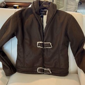 Eco-Friendly Women’s Brown Suede Bomber Jacket Lambskin-like Lining Fall-Winter